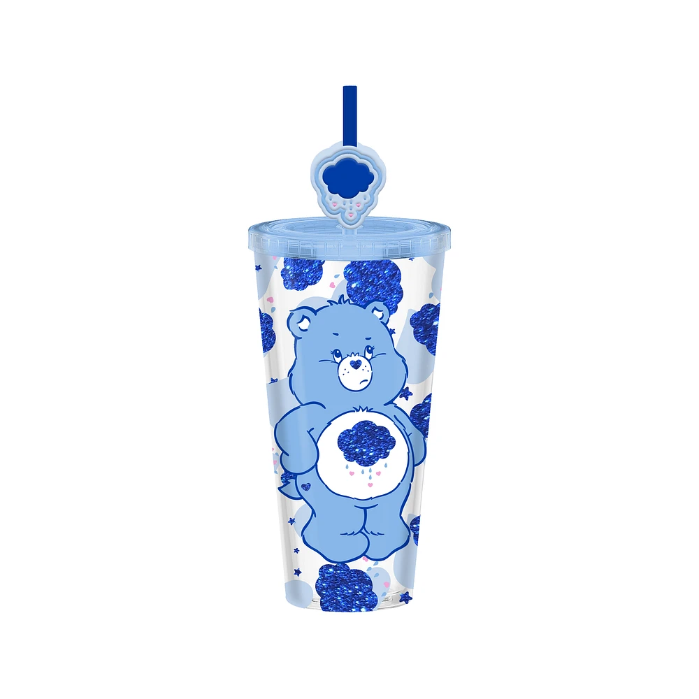 Grumpy Bear Pose Cloud Hearts Glitter 24oz Plastic Cold Cup