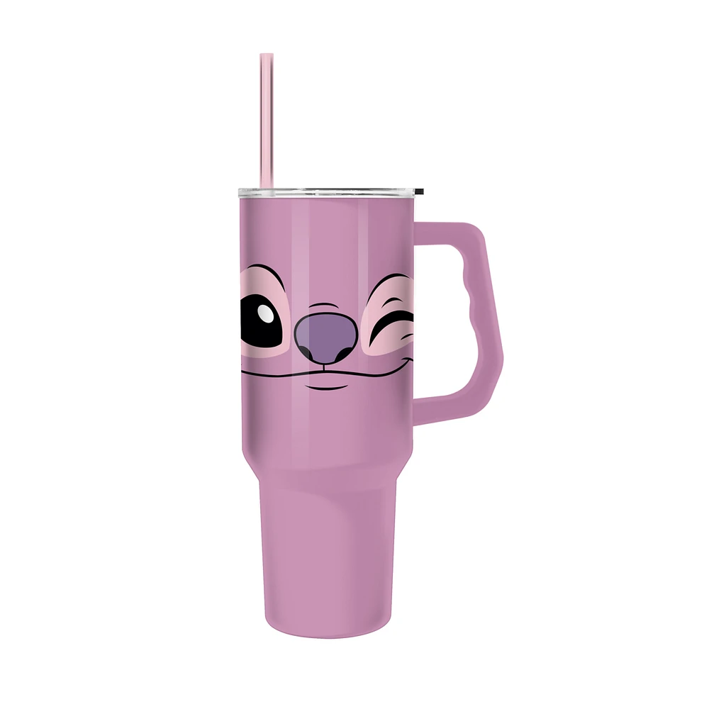 Lilo and Stitch Pink Angel Big Face 40oz Stainless Steel Tumbler with Handle