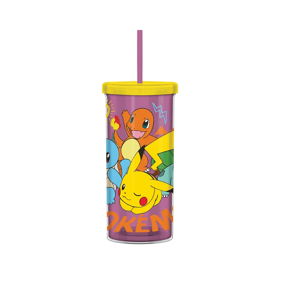 Pokemon Kanto Starters and Pikachu 20oz Plastic Tall Cold Cup with Lid and Straw