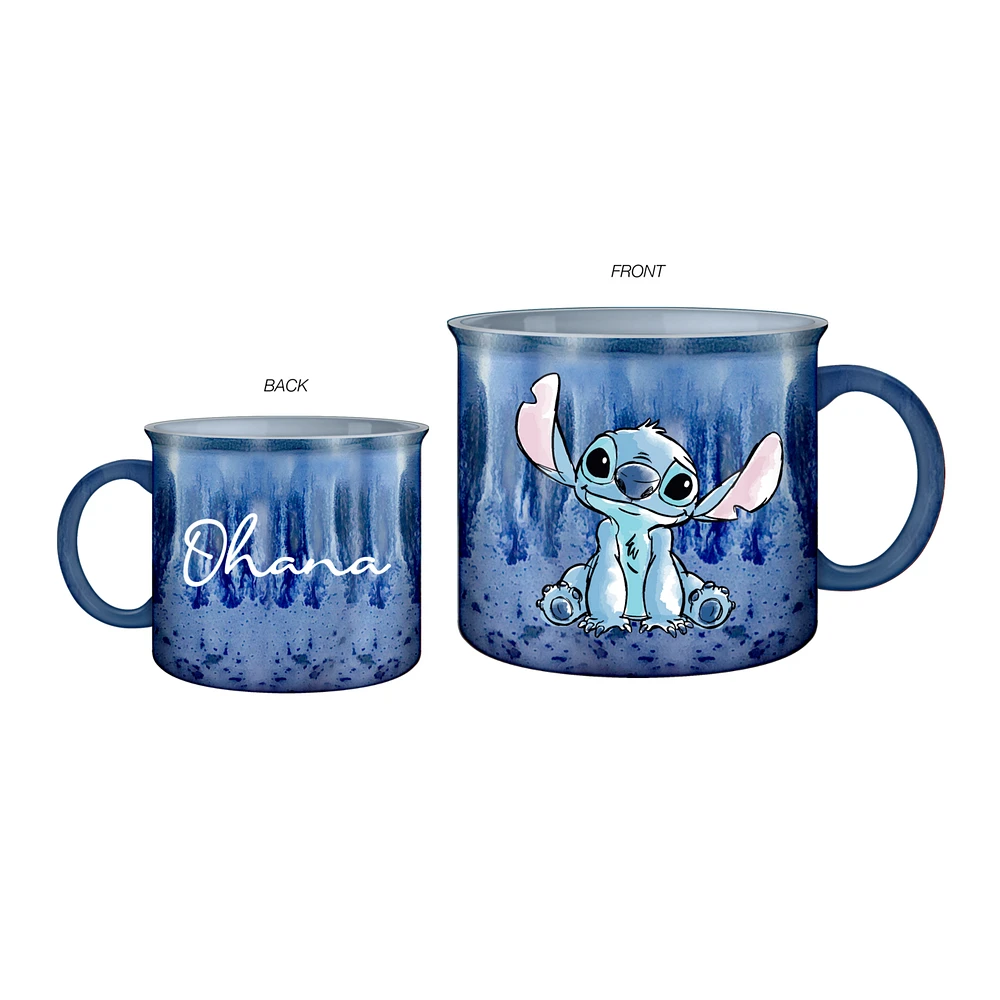 Lilo and Stitch Sketchy Seated Stitch Ohana Script Ceramic Camper 20oz Mug