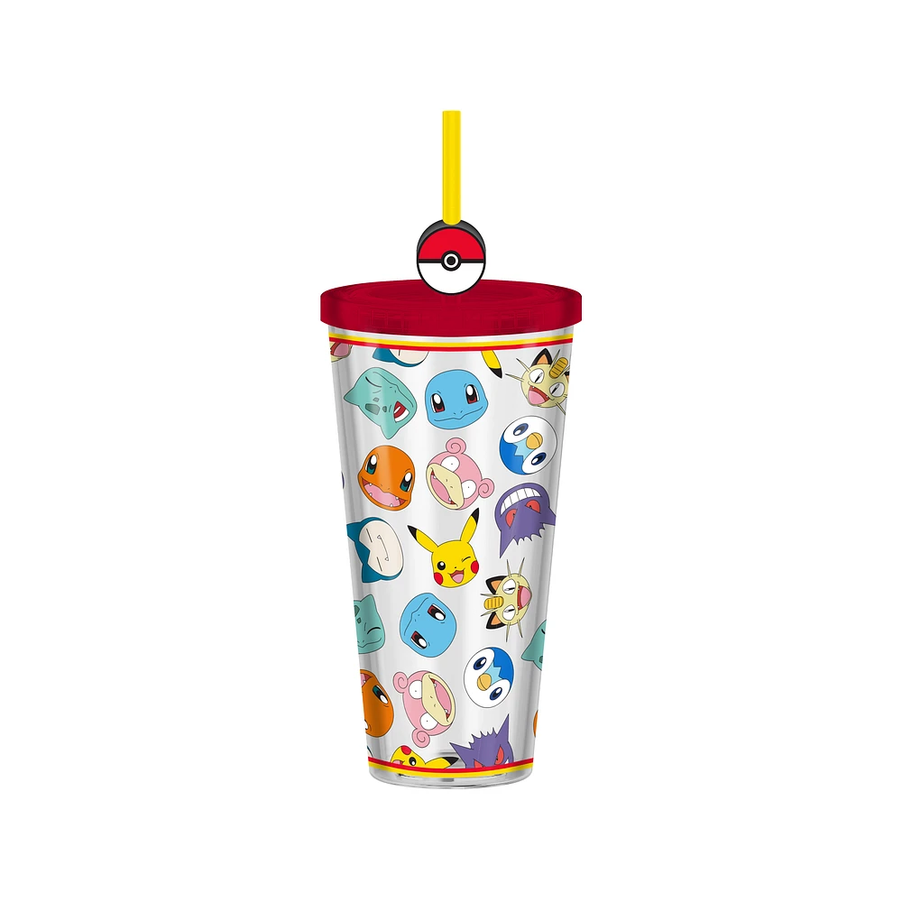 Pokemon Multi-Character Head Toss 24oz Plastic Cold Cup with Lid and Topper Straw