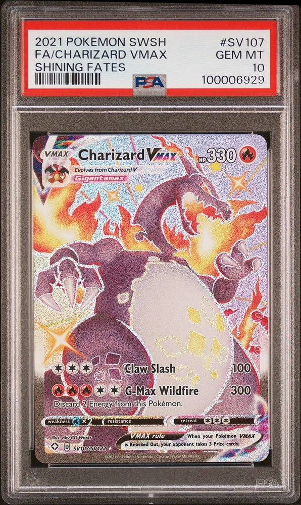 2021 Pokemon Sword & Shield Shining Fates Sv107 Full Art/charizard Vmax PSA