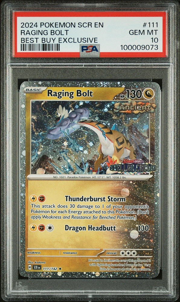 2024 Pokemon Scr En-stellar Crown 111 Raging Bolt Best Buy Exclusive PSA 10