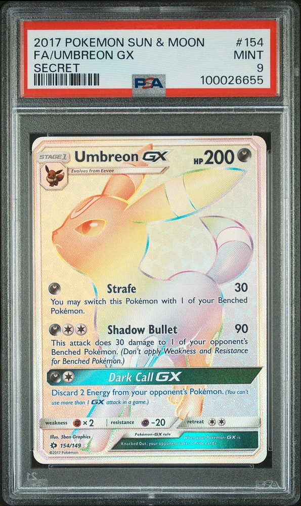 2017 Pokemon Sun & Moon 154 Full Art/umbreon Gx Secret PSA