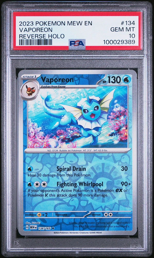 2023 Pokemon Mew En-151 134 Vaporeon Reverse Holo PSA