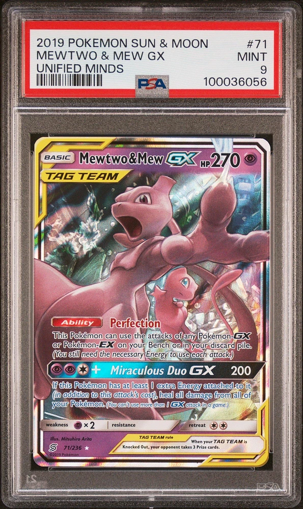2019 Pokemon Sun & Moon Unified Minds 71 Mewtwo & Mew Gx PSA