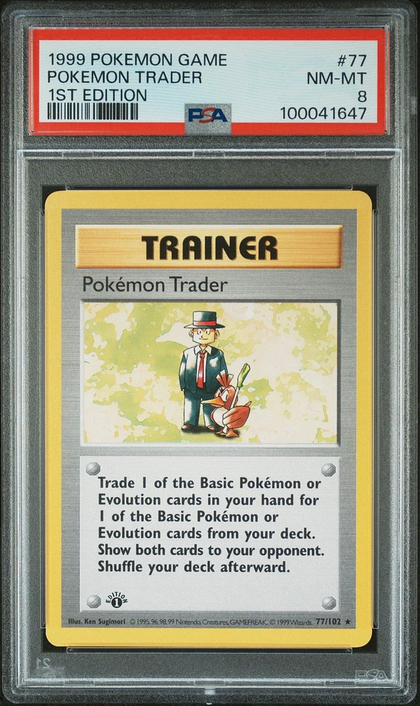 1999 Pokemon Game 77 Pokemon Trader 1st Edition PSA