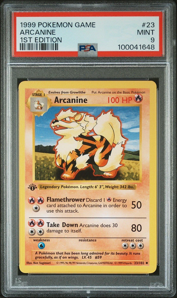 1999 Pokemon Game 23 Arcanine 1st Edition PSA