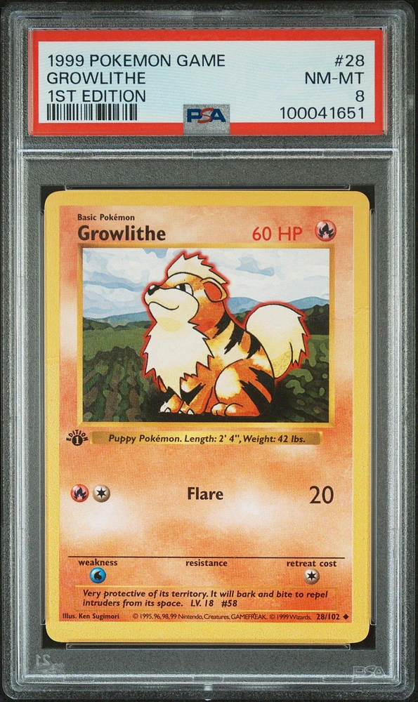 1999 Pokemon Game 28 Growlithe 1st Edition PSA