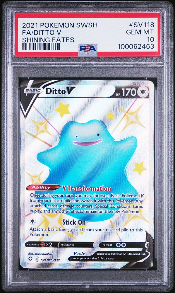 2021 Pokemon Sword & Shield Shining Fates Sv118 Full Art/ditto V PSA