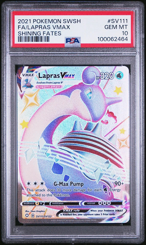 2021 Pokemon Sword & Shield Shining Fates Sv111 Full Art/lapras Vmax PSA
