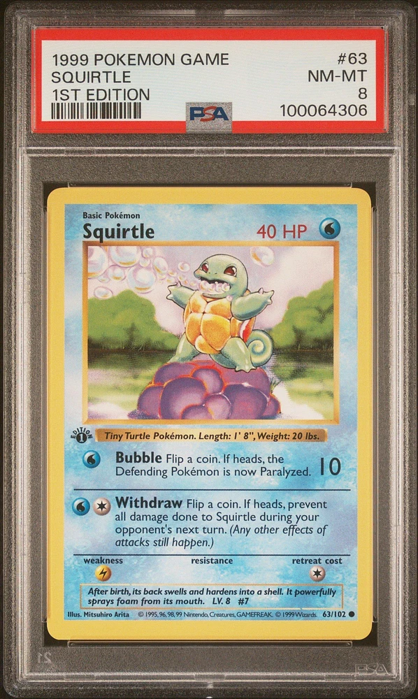 1999 Pokemon Game 63 Squirtle 1st Edition PSA