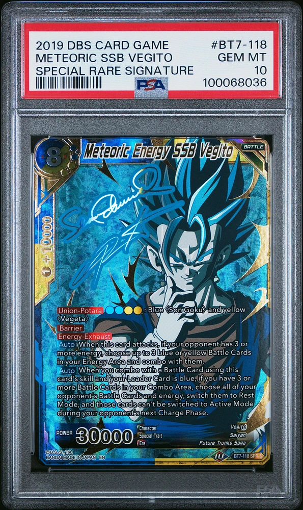 2019 Dragon Ball Super Card Game Series 7 Assault Of The Saiyans Bt7-118 Meteoric Energy Ssb Vegito Special Rare Signature PSA 10