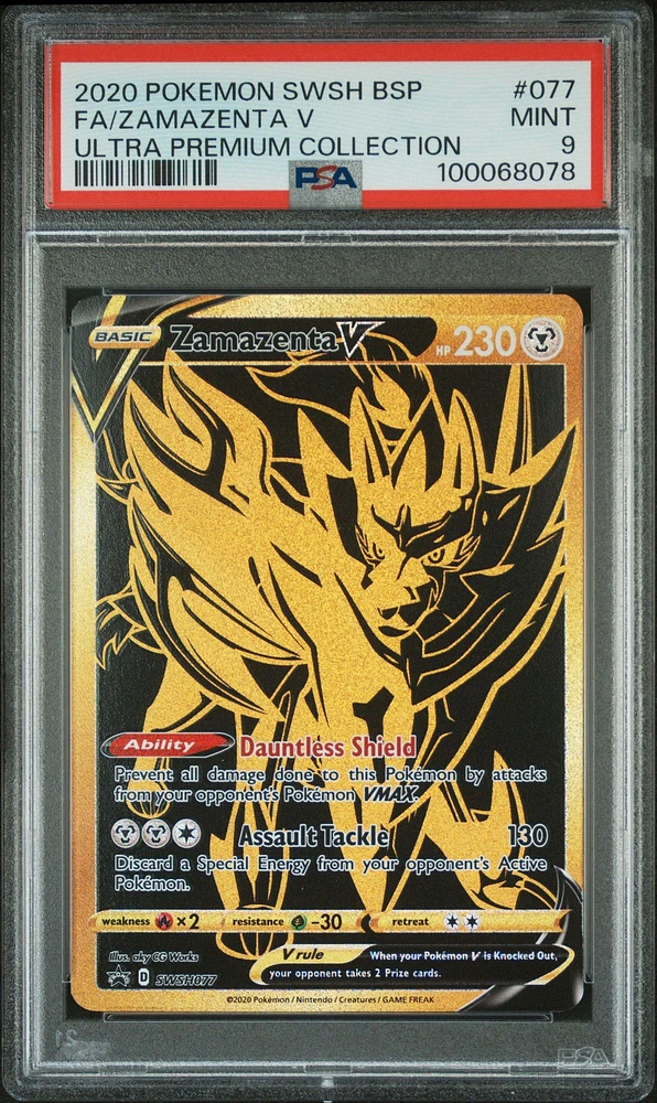 2020 Pokemon Swsh Black Star Promo 077 Full Art/zamazenta V Ultra Premium Collection PSA