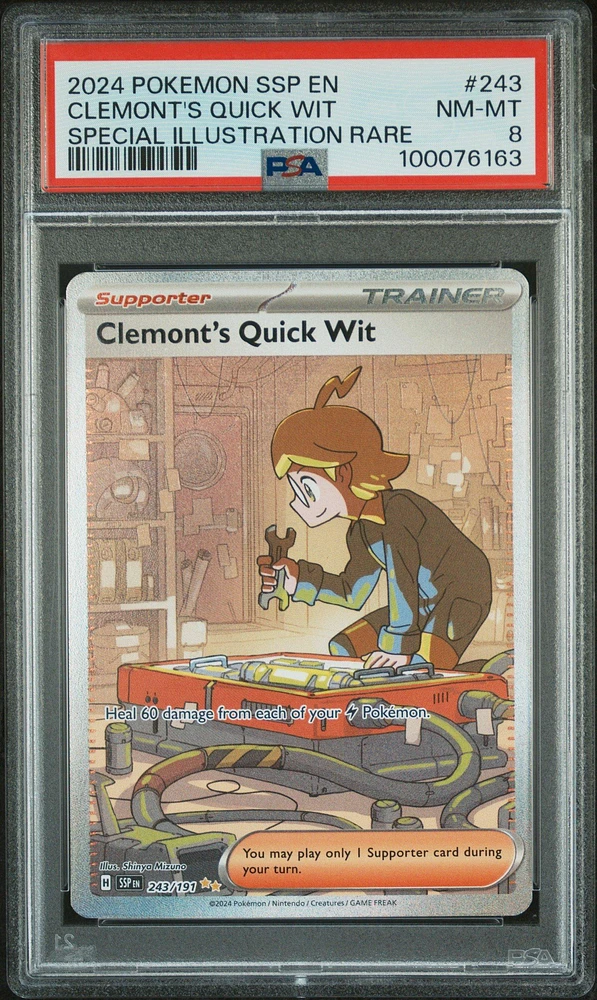 2024 Pokemon Ssp En-surging Sparks 243 Clemont's Quick Wit Special Illustration Rare PSA