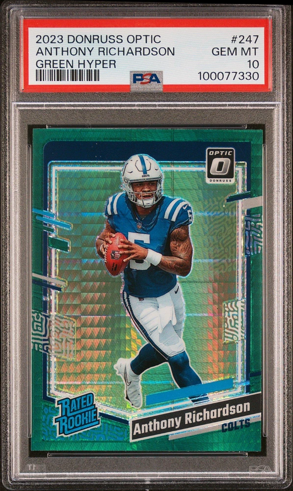2023 Panini Donruss Optic 247 Anthony Richardson Green Hyper PSA