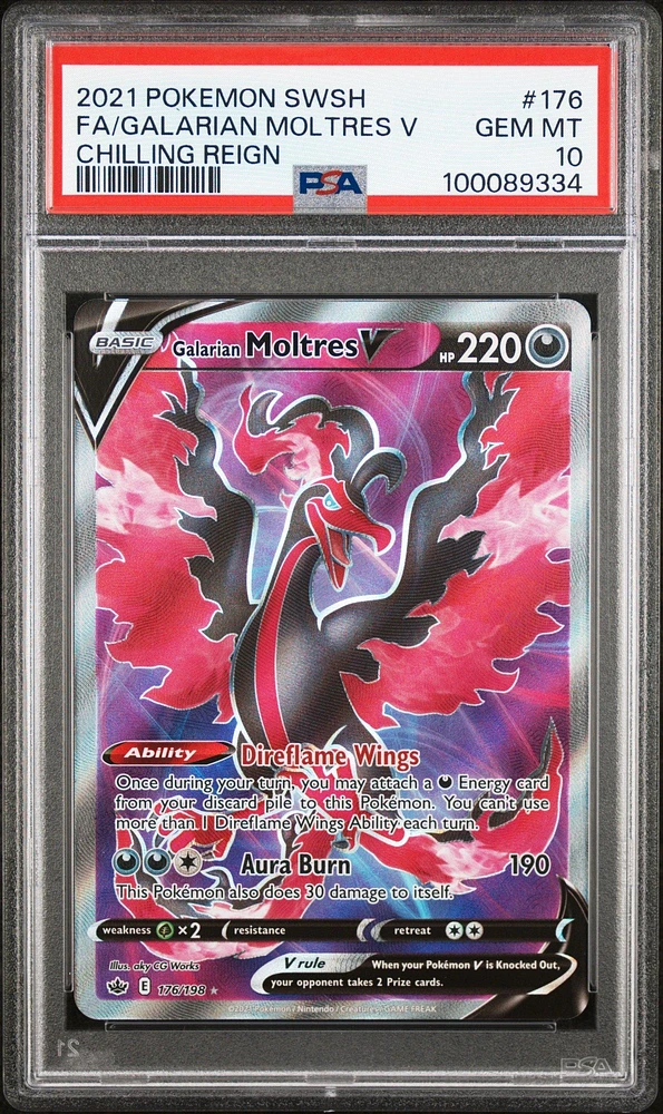 2021 Pokemon Sword & Shield Chilling Reign Full Art/galarian Moltres V PSA