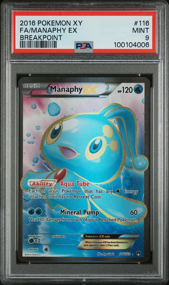 2016 Pokemon Xy Breakpoint 116 Full Art/manaphy Ex PSA 9