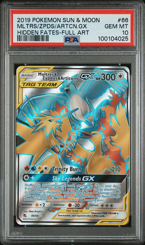 2019 Pokemon Sun & Moon Hidden Fates 66 Full Art/moltres & Zapdos & Articuno Gx PSA
