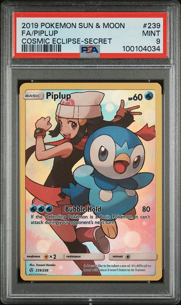 2019 Pokemon Sun & Moon Cosmic Eclipse 239 Full Art/piplup Secret PSA