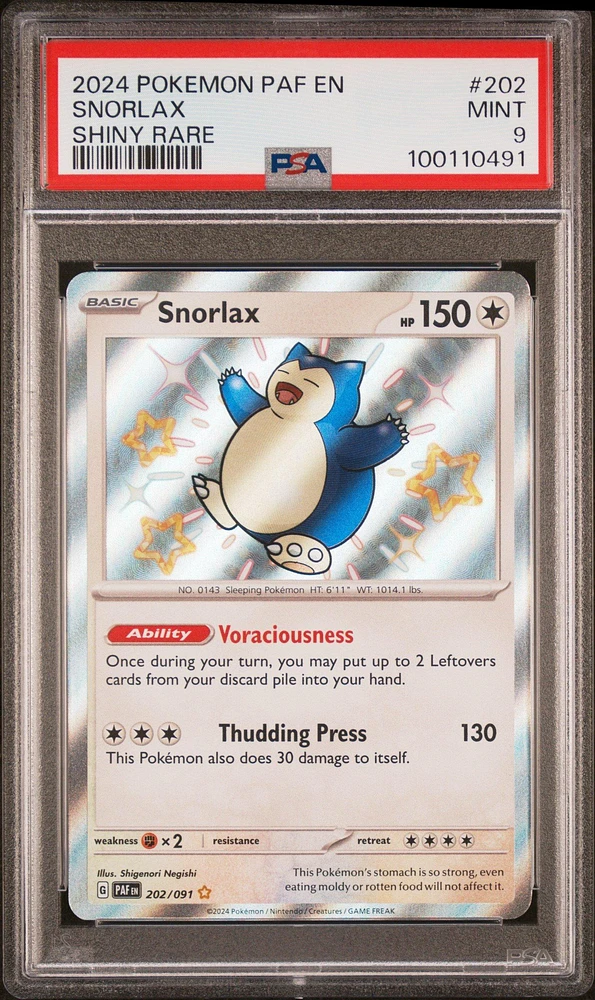2024 Pokemon Paf En-paldean Fates 202 Snorlax Shiny Rare PSA