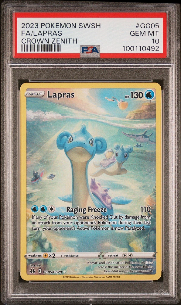 2023 Pokemon Sword And Shield Crown Zenith Gg05 Full Art/lapras PSA