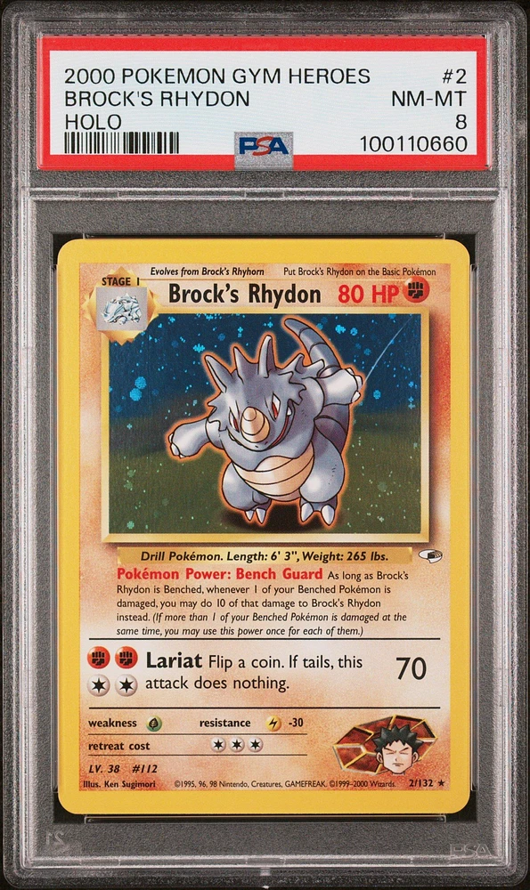 2000 Pokemon Gym Heroes 2 Brock's Rhydon Holo PSA