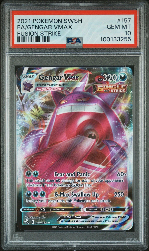 2021 Pokemon Sword & Shield Fusion Strike 157 Full Art/gengar Vmax PSA