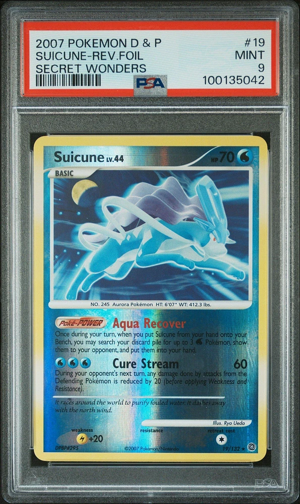 2007 Pokemon Diamond & Pearl Secret Wonders 19 Suicune-reverse Foil PSA 9