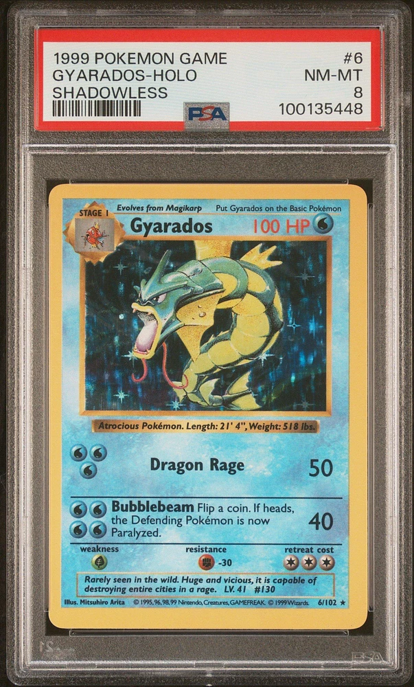 1999 Pokemon Game 6 Gyarados-holo Shadowless PSA