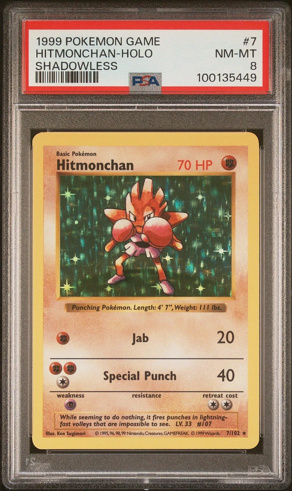 1999 Pokemon Game 7 Hitmonchan-holo Shadowless PSA