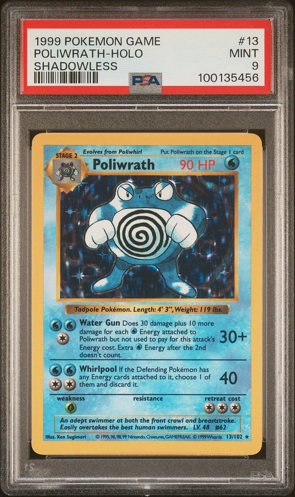 1999 Pokemon Game 13 Poliwrath-holo Shadowless PSA
