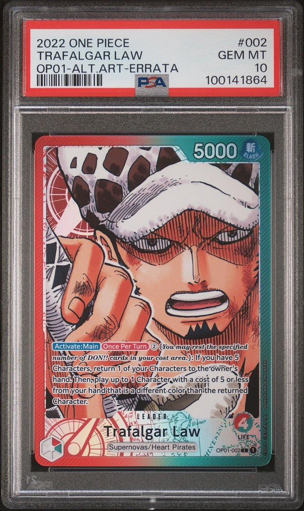 2022 One Piece Romance Dawn Trafalgar Law Alternate Art-errata PSA 10