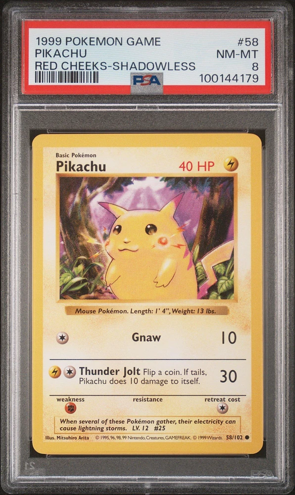 1999 Pokemon Game 58 Pikachu Red Cheeks-shadowless PSA