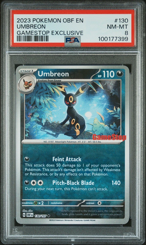 2023 Pokemon Obf En-obsidian Flames 130 Umbreon Gamestop Exclusive PSA
