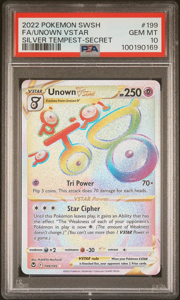 2022 Pokemon Sword & Shield Silver Tempest 199 Full Art/unown Vstar Secret PSA