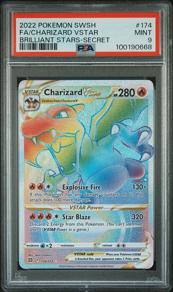 2022 Pokemon Sword & Shield Brilliant Stars 174 Full Art/charizard Vstar Secret PSA