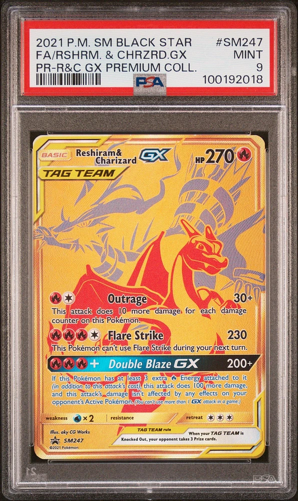 2021 Pokemon Sm Black Star Promo Sm247 Full Art/reshiram & Charizard Gx Reshiram & Charizard Gx Premium Collection PSA