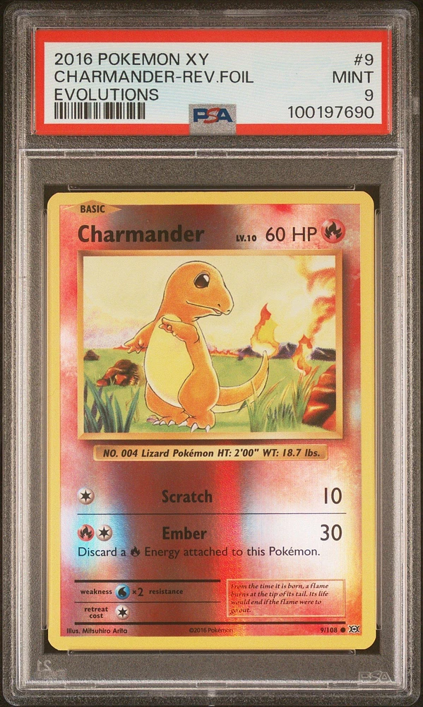 2016 Pokemon Xy Evolutions 9 Charmander-reverse Foil PSA 9