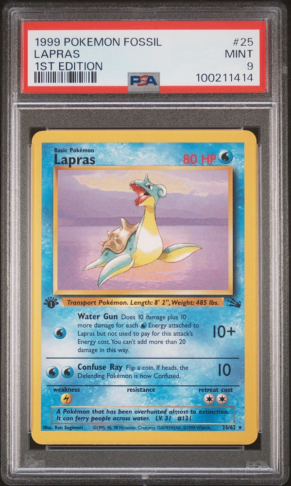 1999 Pokemon Fossil 25 Lapras 1st Edition PSA