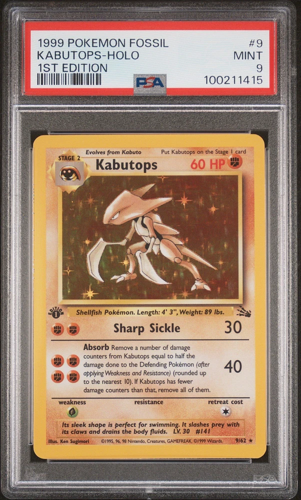 1999 Pokemon Fossil 9 Kabutops-holo 1st Edition PSA 9