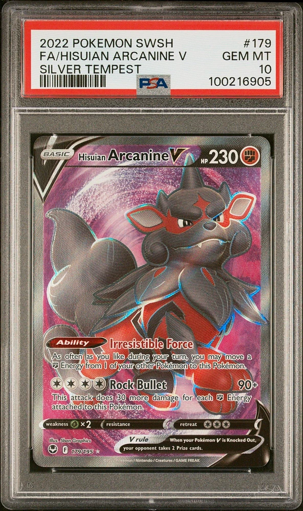 2022 Pokemon Sword & Shield Silver Tempest 179 Full Art/hisuian Arcanine V PSA