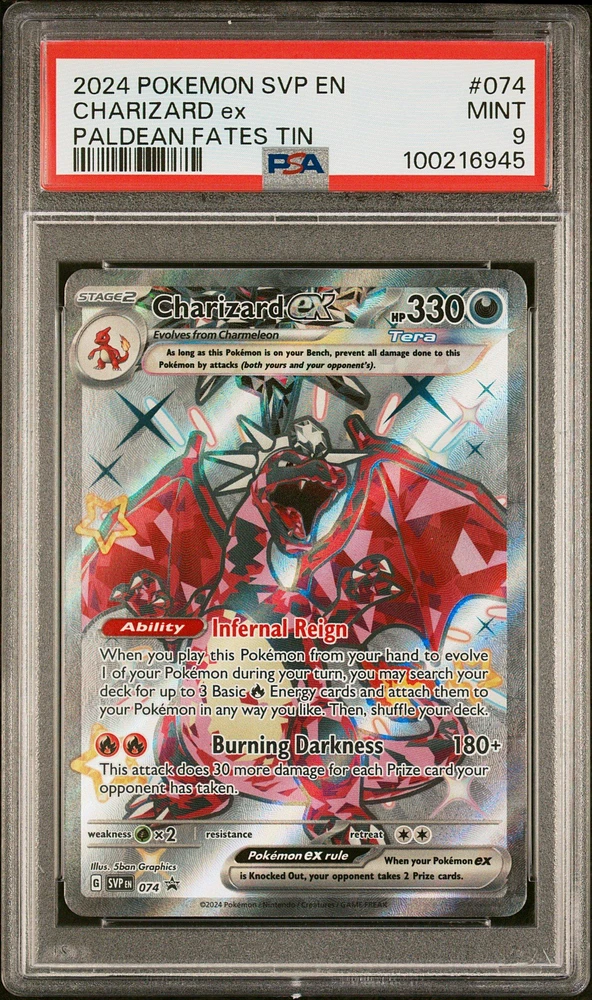 2024 Pokemon Svp En-sv Black Star Promo 074 Charizard Ex Paldean Fates Tin PSA
