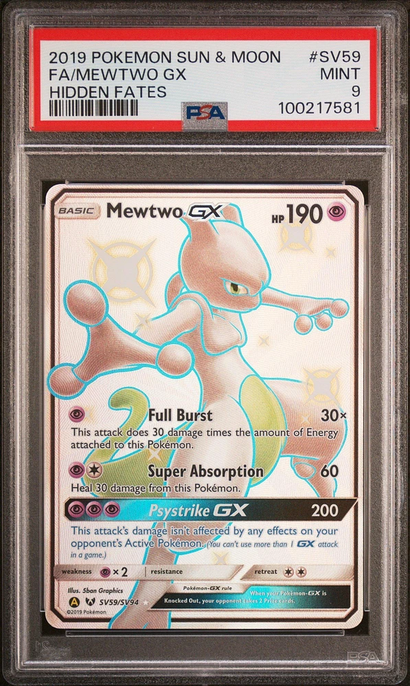 2019 Pokemon Sun & Moon Hidden Fates Sv59 Full Art/mewtwo Gx PSA