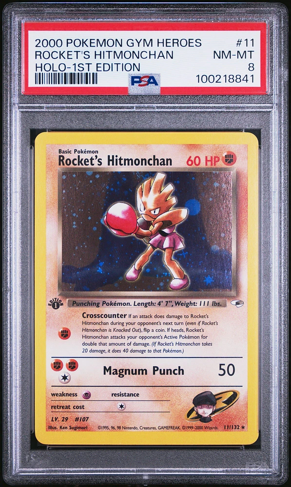 2000 Pokemon Gym Heroes 11 Rocket's Hitmonchan Holo-1st Edition PSA