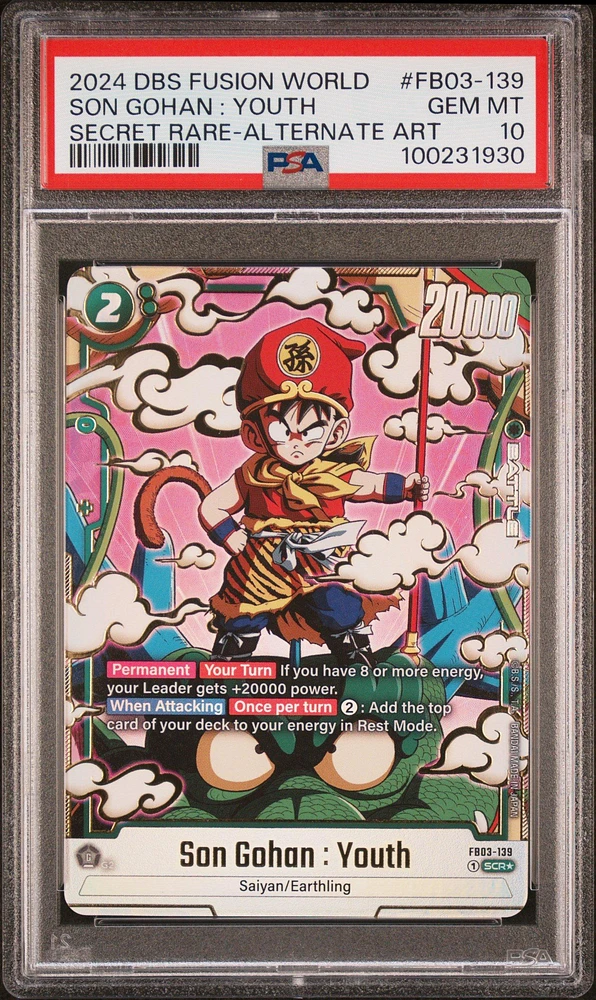 2024 Dragon Ball Super Card Game Fusion World Raging Roar Fb03-139 Son Gohan : Youth Secret Rare-alternate Art PSA 10