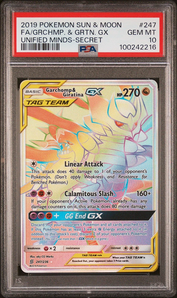 2019 Pokemon Sun & Moon Unified Minds 247 Full Art/garchomp & Giratina Gx Secret PSA