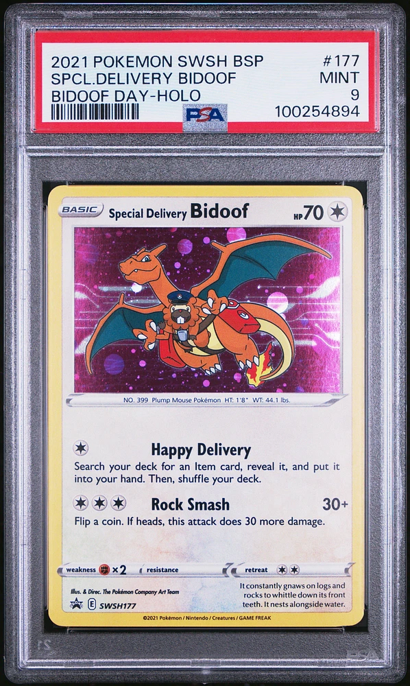 2021 Pokemon Swsh Black Star Promo 177 Special Delivery Bidoof-holo Bidoof Day PSA