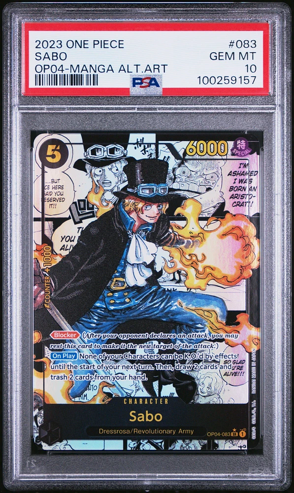 2023 One Piece Kingdoms Of Intrigue 083 Sabo Manga Alternate Art PSA 10