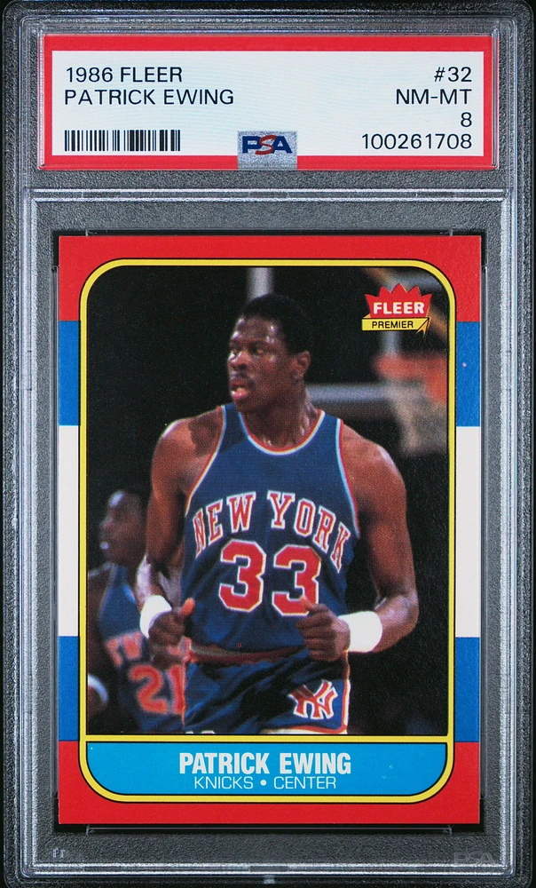 1986 Fleer 32 Patrick Ewing PSA 8